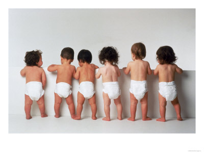 babies in diapers lined up
