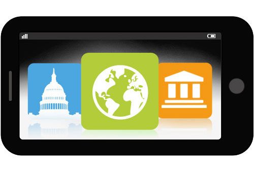 mobile phone illustration with the world as an icon