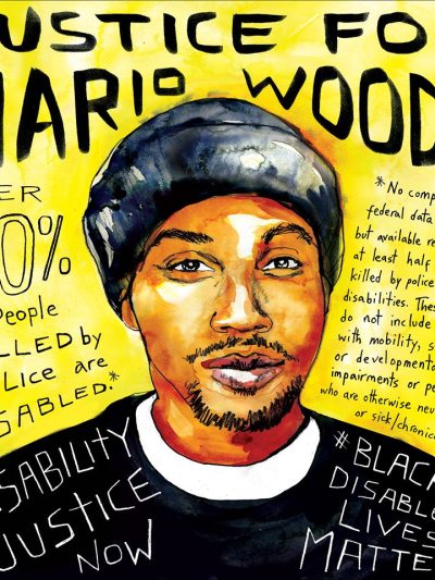 Justice for Mario Woods illustration by Sins Invalid and Micah Bazant