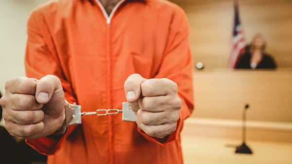 someone shackled in court