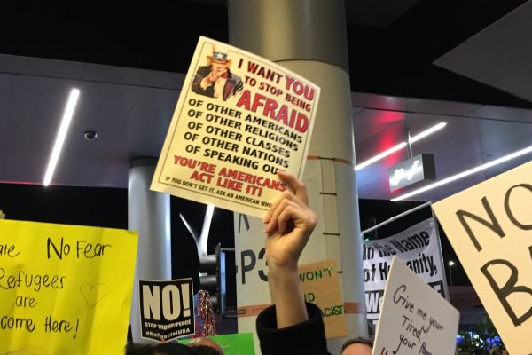 People protest against Trump's Muslim ban at the airport