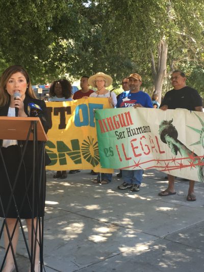 Angelica Salceda speaks at rally in Fresno