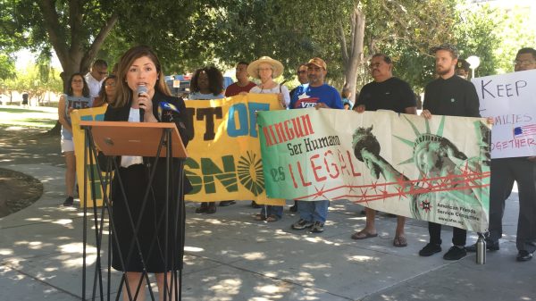 Angelica Salceda speaks at rally in Fresno