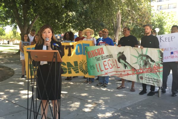 Angelica Salceda speaks at rally in Fresno
