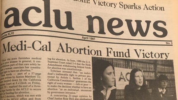 A clipping from the 1981 ACLU News announcing victory in the lawsuit to protect abortion care in California