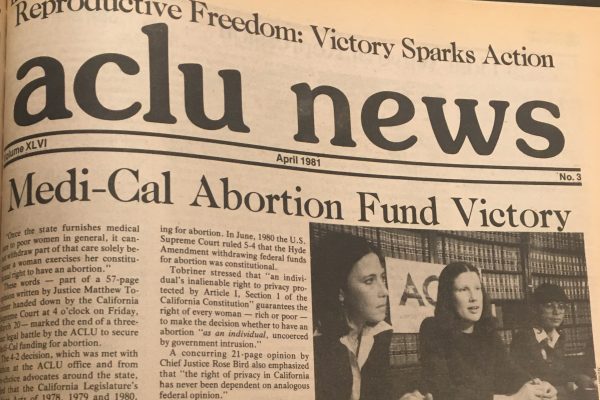 A clipping from the 1981 ACLU News announcing victory in the lawsuit to protect abortion care in California