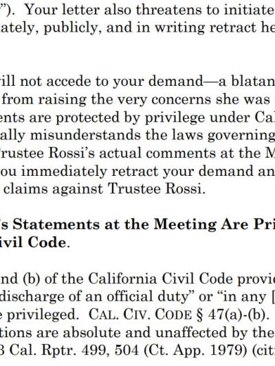 Excerpt from our letter on behalf of Ms. Rossi