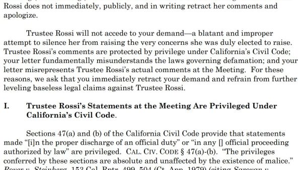 Excerpt from our letter on behalf of Ms. Rossi