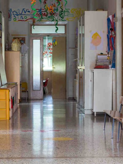 stock photo of a school hallway