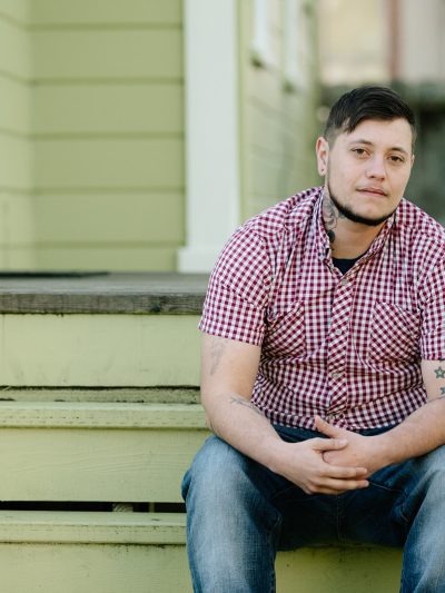 man sitting on stairs