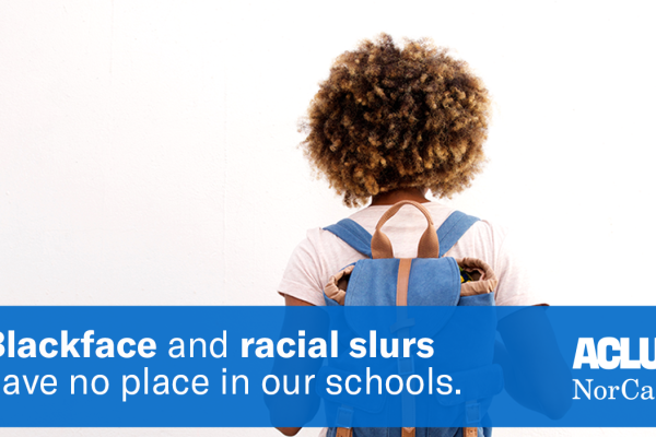 Black student and banner headline