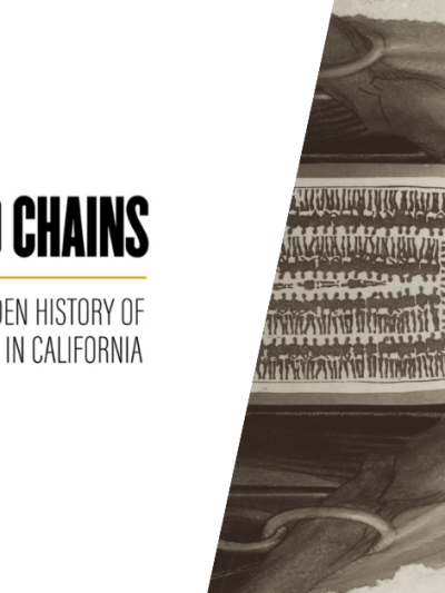 Gold Chains, the hidden history of slavery in California, art piece man embodying slave ship