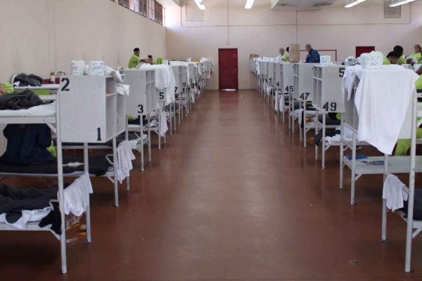 Rows of bunk beds spaced about 3 ft. apart at Theo Lacy Facility, a maximum-security jail in Orange County, CA. Photo credit: Disability Rights California.