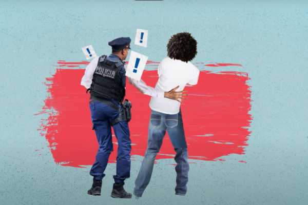 illustration of a Black person being patted down by a police officer