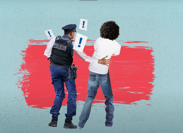 illustration of a Black person being patted down by a police officer