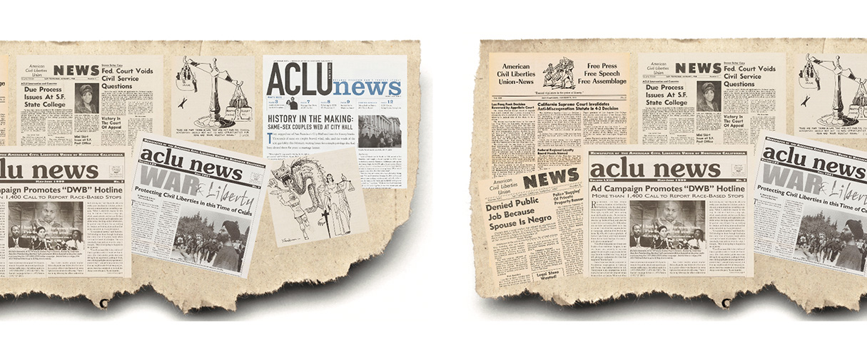 Cropped images of news clippings of the ACLU News