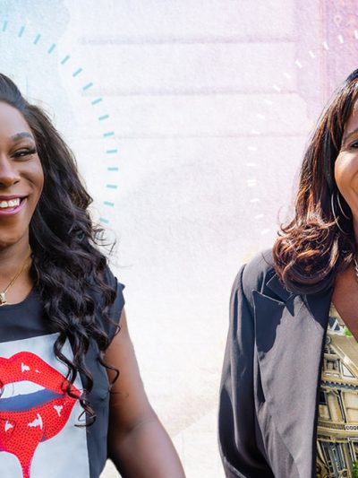 Cropped portraits of Janelle Luster and Ms. Janetta Johnson in the foreground of a colorful backdrop. Photos by Bethanie Hines.