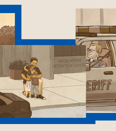 Sepia illustrations of Erika, Nelson, and Nestor