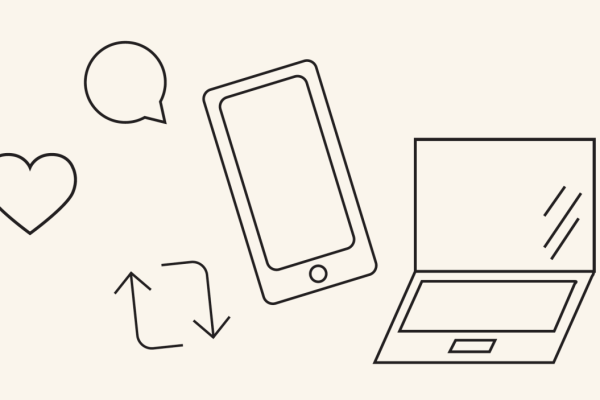 line drawing of a computer and phone