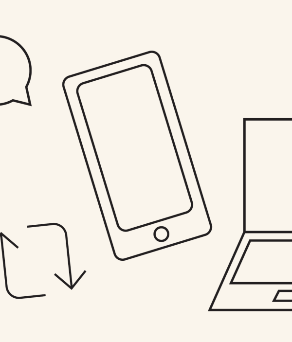 line drawing of a computer and phone