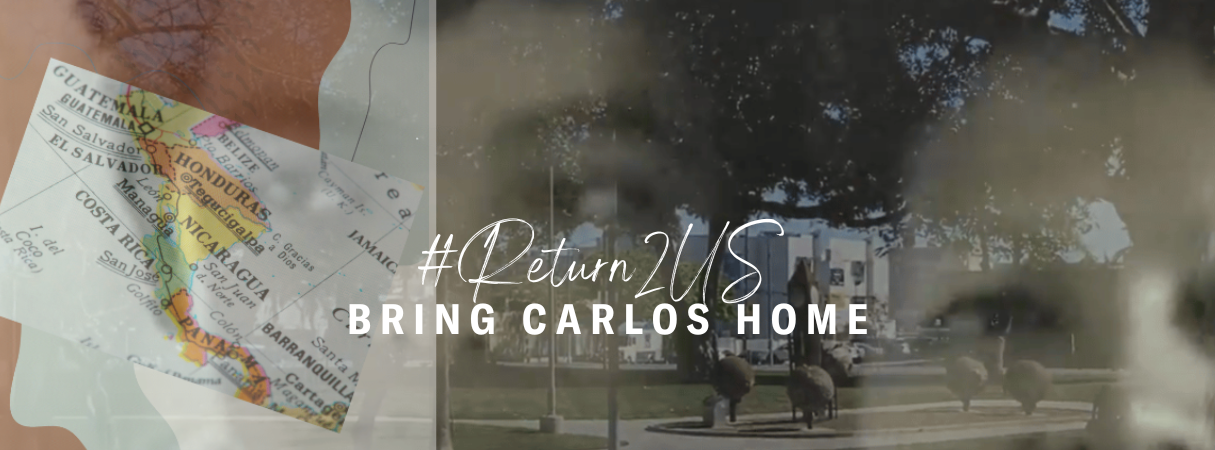 Childhood photo of Carlos and his mom, overlayed with map of Central America