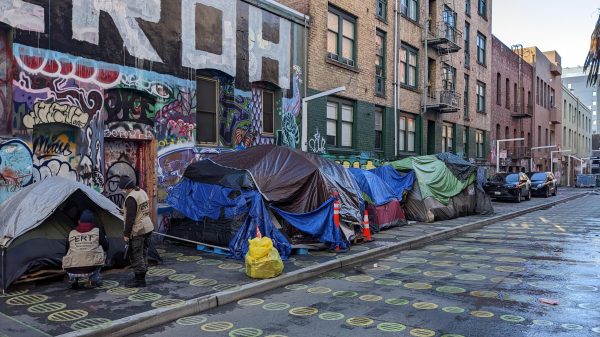 group of tents on a city street