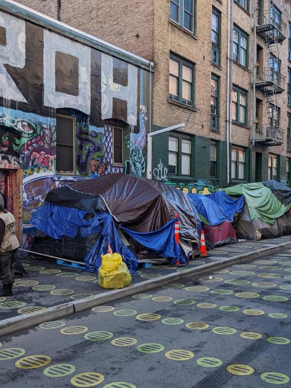 group of tents on a city street