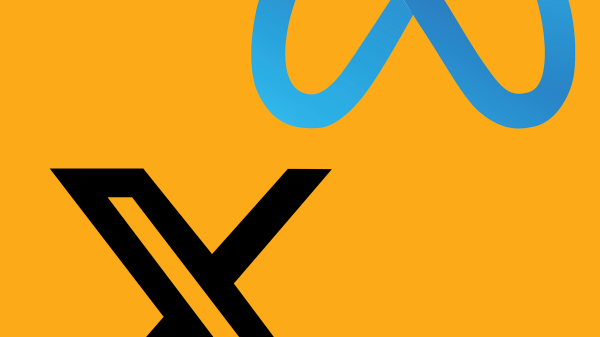 Square Orange Background with Meta and X Logos on top