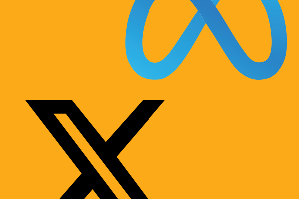 Square Orange Background with Meta and X Logos on top