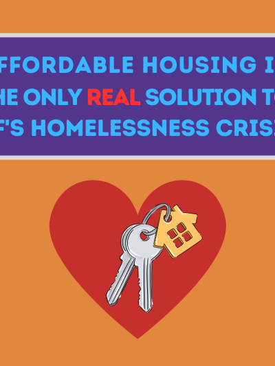 A graphic that reads, affordable housing is the only real solution to San Francisco's homelessness crisis.