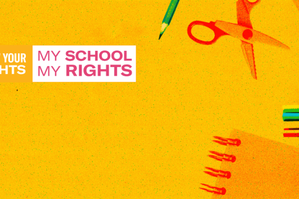 orange banner with school supplies