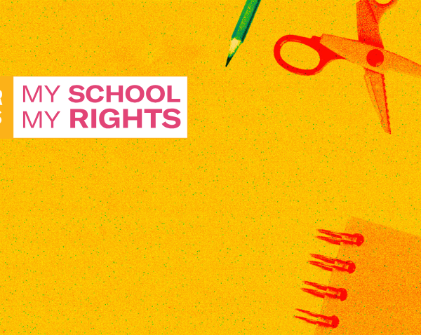 orange banner with school supplies