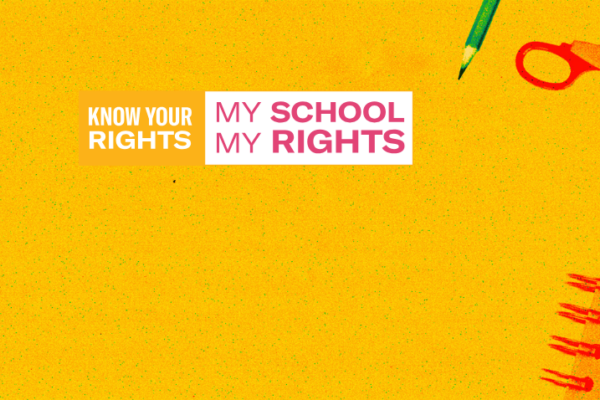 orange banner with school supplies