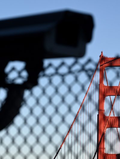 Picture of a surveillance camera near the Golden Gate bridge.