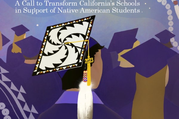Cover of report with an illustration of a native student graduating