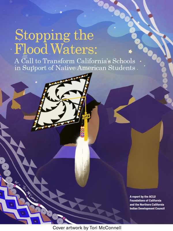 Cover of report with an illustration of a native student graduating