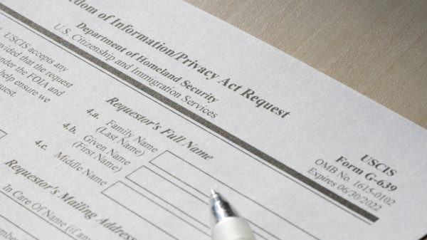 Closeup of Form G-639, Freedom of Information Privacy Act Request