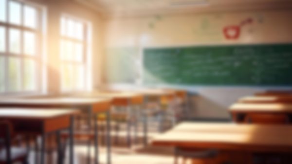 blurred background of bright classroom