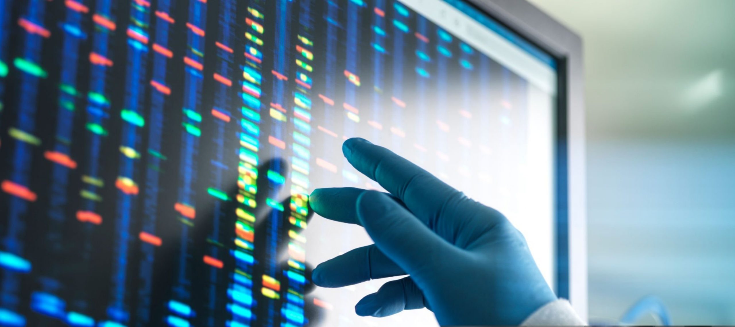 Scientist examining DNA profiles after analytical testing in the lab on a screen monitor
