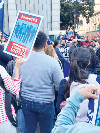 Press conference and rally before a March 24 San Francisco courthouse hearing against the Trump Administration’s efforts to deport people legally protected by Temporary Protected Status (TPS).