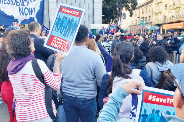 Press conference and rally before a March 24 San Francisco courthouse hearing against the Trump Administration’s efforts to deport people legally protected by Temporary Protected Status (TPS).