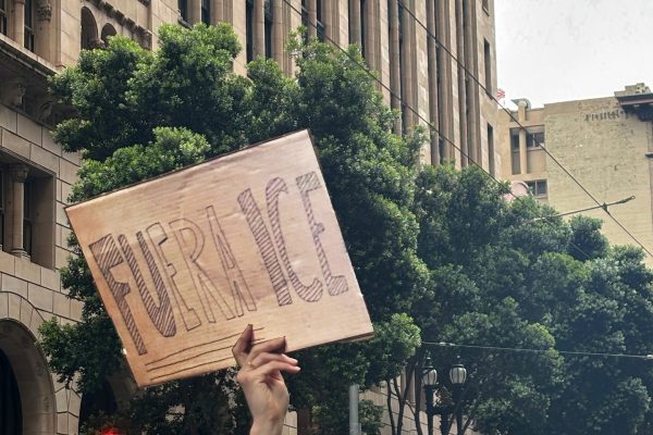Protestor holding a sign that says "Fuera ICE"