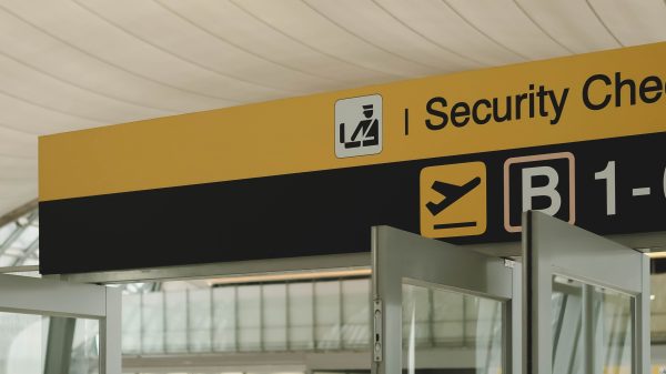 Security checkpoint sign at airport