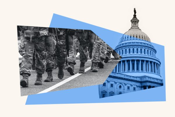 Collage featuring military members and Capitol