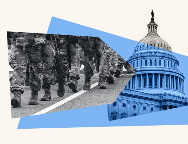 Collage featuring military members and Capitol