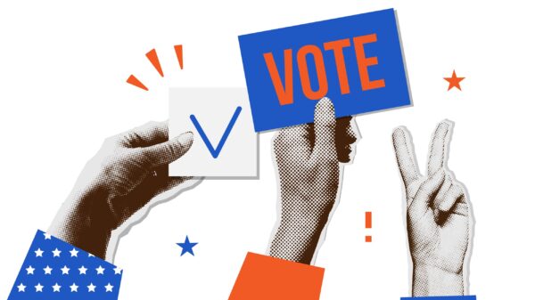 collage with voters' hands