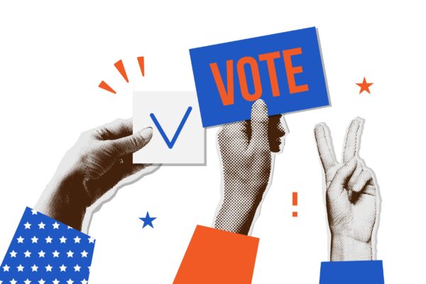 collage with voters' hands