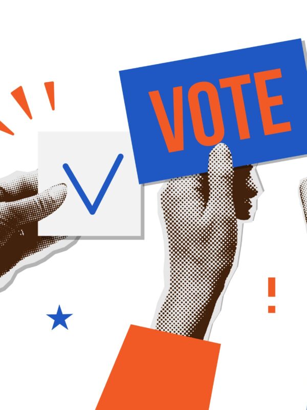 collage with voters' hands