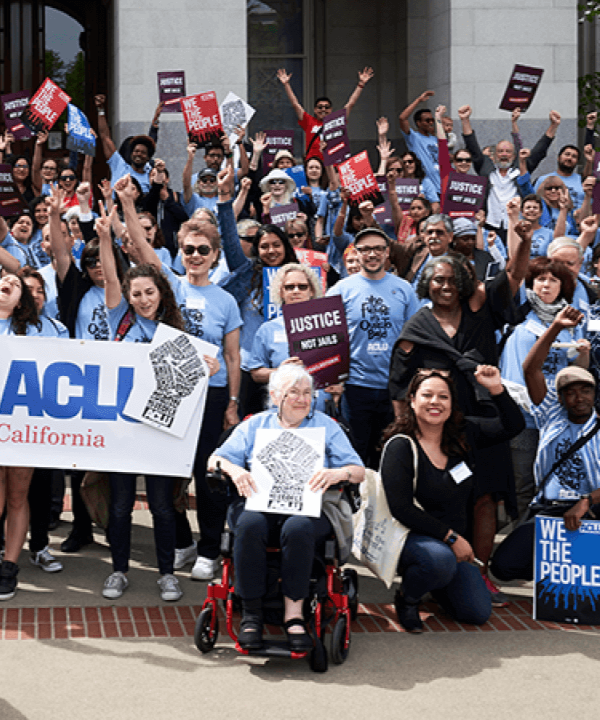 A group of cheering ACLU California volunteers