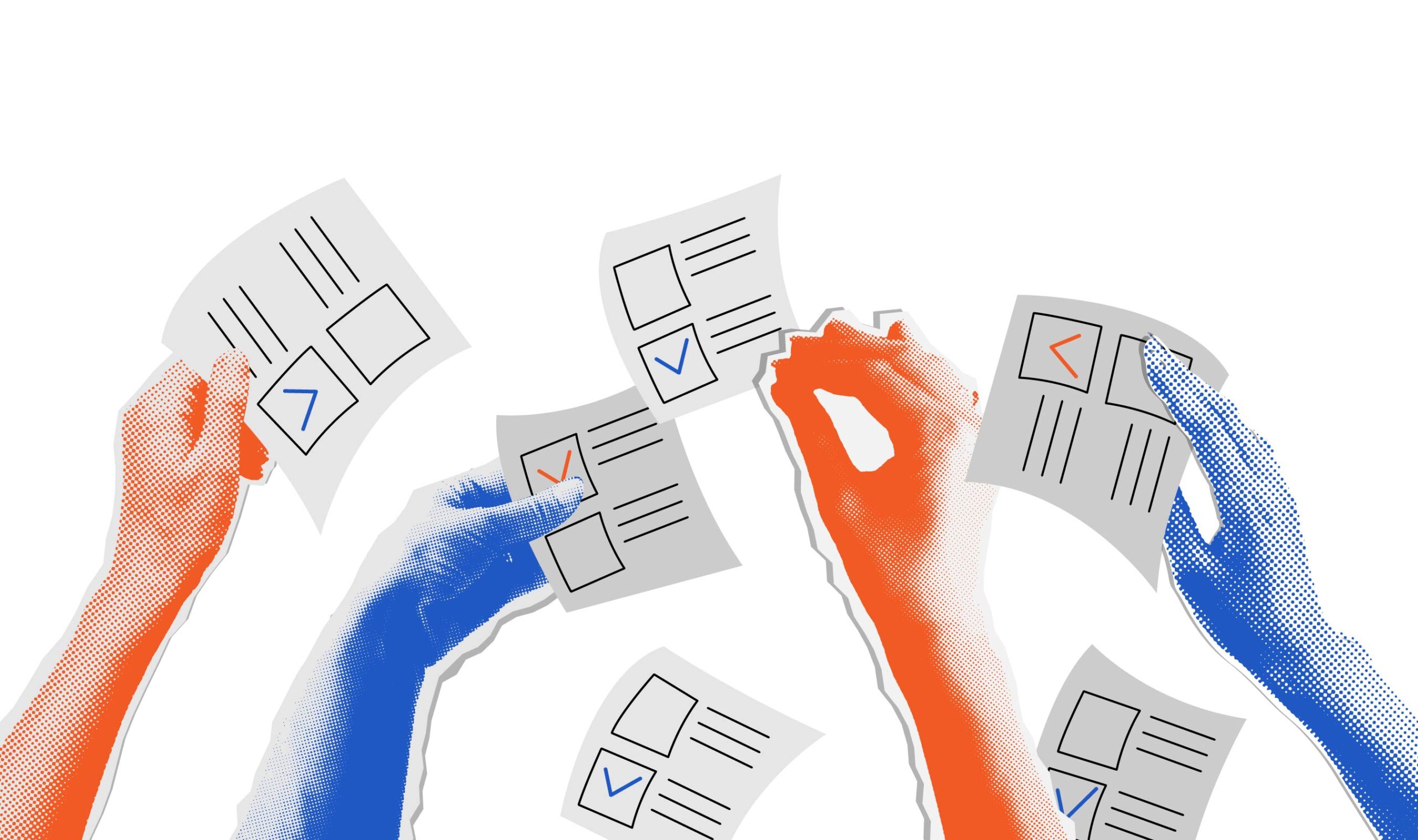 illustration showing hands holding marked ballots